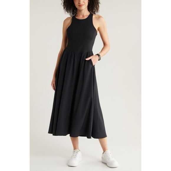 Zella Women's Black Effortless Cutout Back Hybrid Midi Dress XXL NWOT - Picture 2 of 14